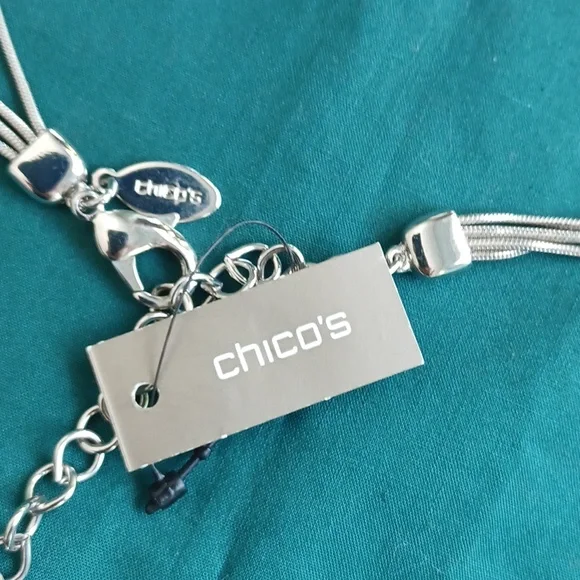 NWT Chico's SilverTone and Crystal 4-Layer Crystal Bar Necklace - Picture 2 of 8